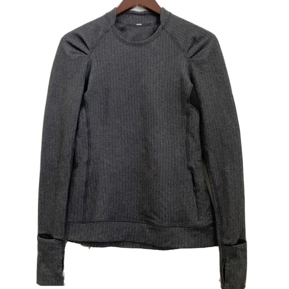LULULEMON ATHLETICA Heathered Herringbone Black Think Fast Long Sleeves Size 6 - Picture 8 of 16